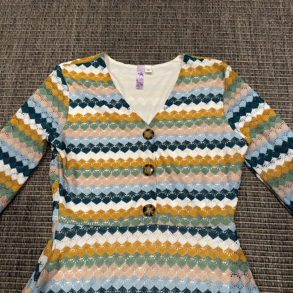 Alya “Crocheted “ A-Line Dress with V-Neck - Picture 2 of 4